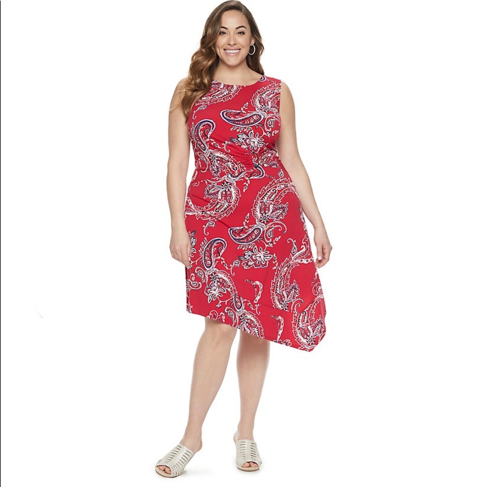 Dana Bachman Red Paisley Sleeveless Dress / 2X